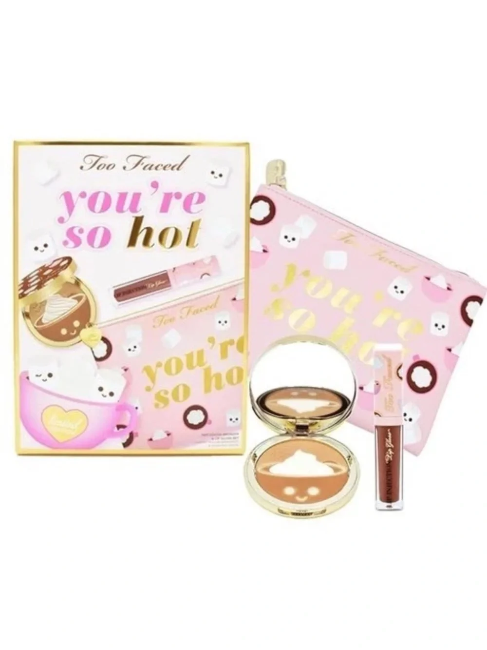 Too Faced You’re So Hot - Hot Cocoa Bronzer & Lip Gloss Set W/ Bag - NEW